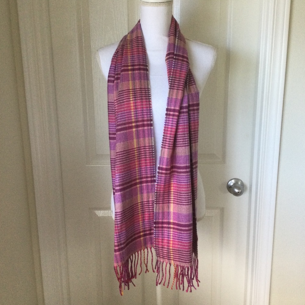 - 100% PINK PLAID Cashmere Scarf Scotland 64 x12